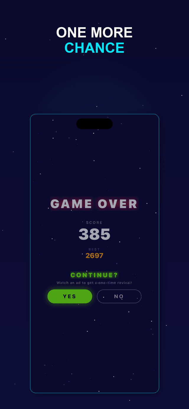 Game over screen with revival option
